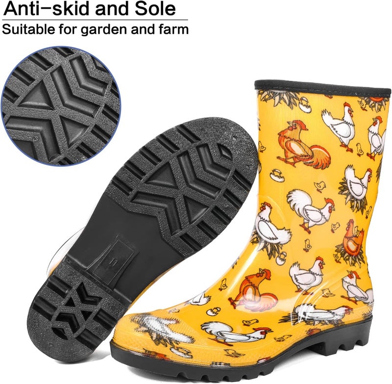DKSUKO Store Waterproof Womens Rain Boots insulated,Lightweight Rubber fashion Boots in Gardening,Warm and Comfortable Wide Calf Rain Boots with Glossy in Outdoor (Chicken Yellow, 9) - Image 4